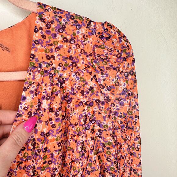 NWT Ramy Brook Xian Floral Tiered Tie Waist Long Sleeve Mini Dress Orange Small - Picture 7 of 16